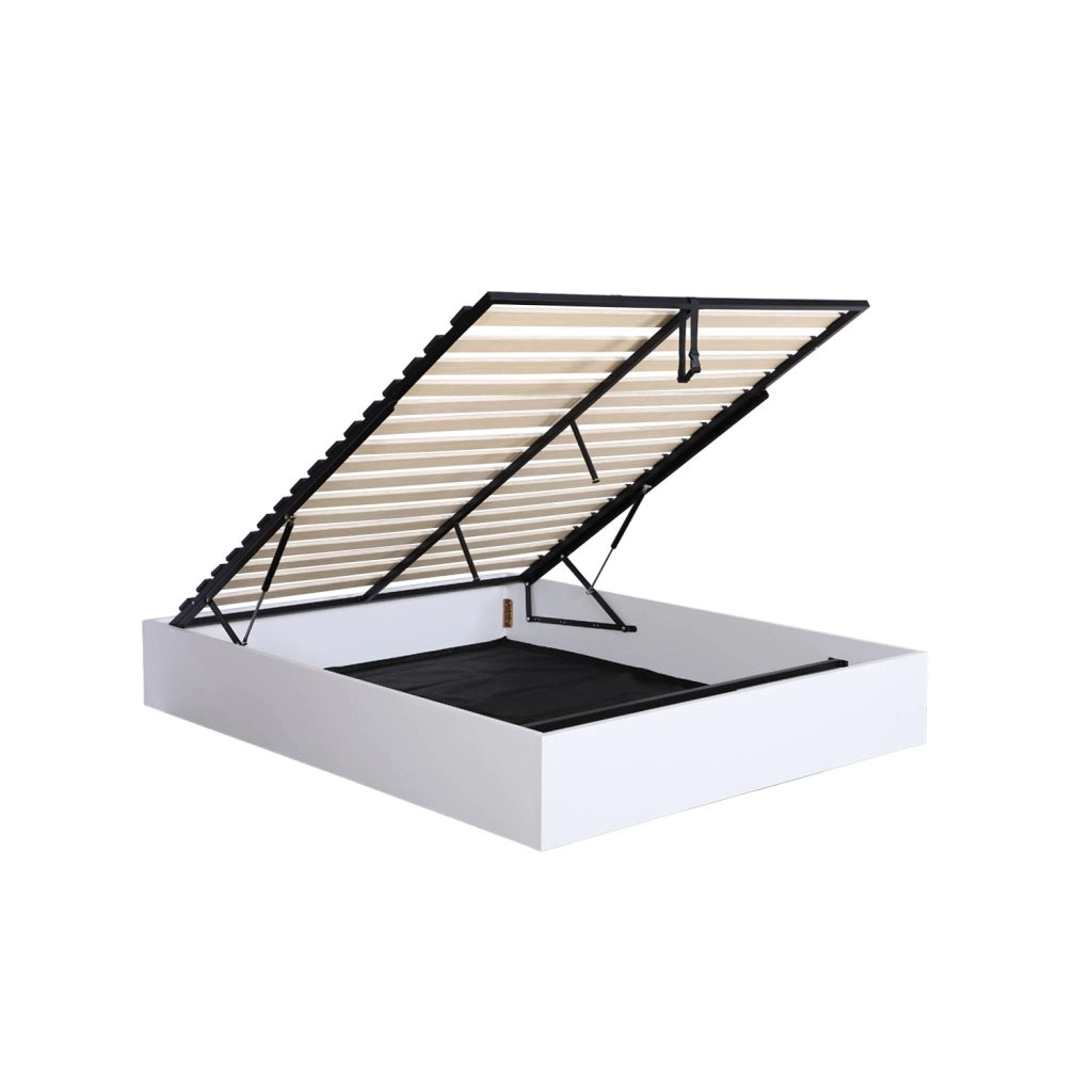 Letto contenitore con rete a doghe decorazione legno, 160x200cm ,