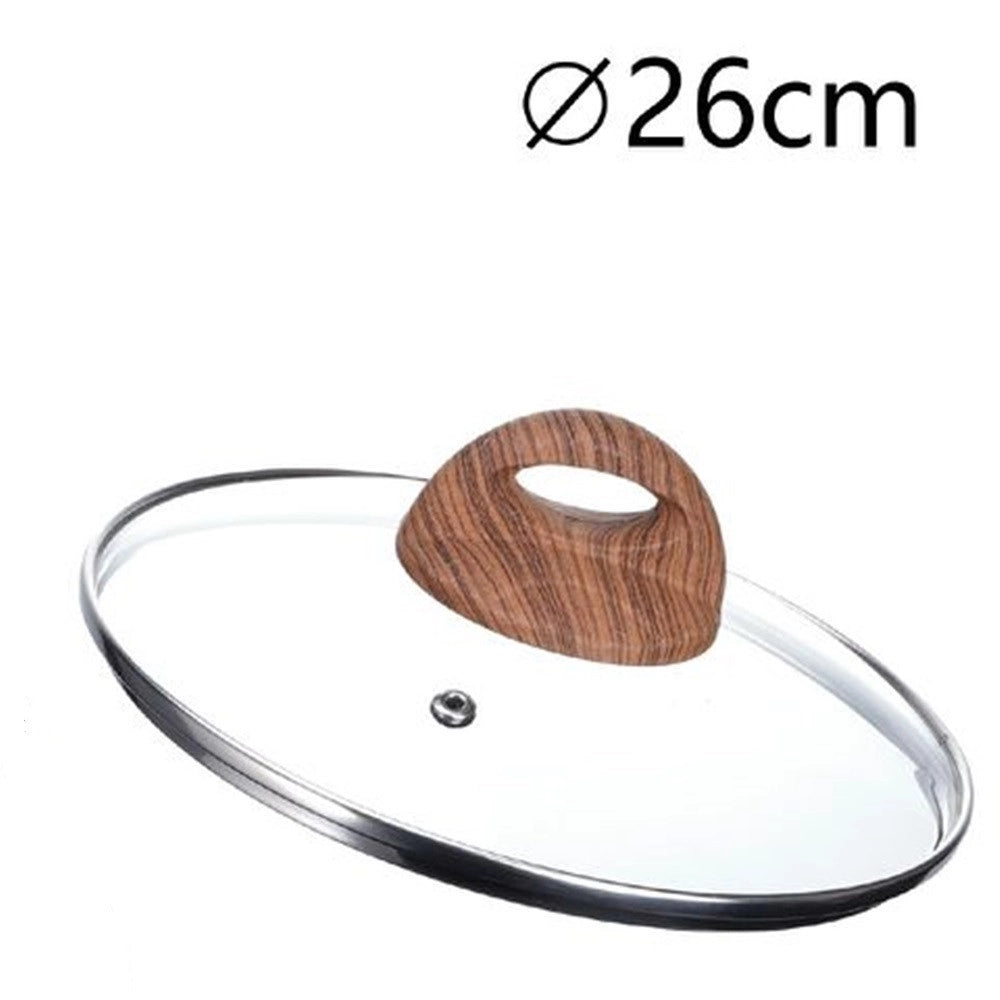 Trade Shop - Coperchio In Vetro Temperato Per Pentola Padella Ricambio ø16 A 32cm Pomello Effetto Legno -    -diametro 26cm   -