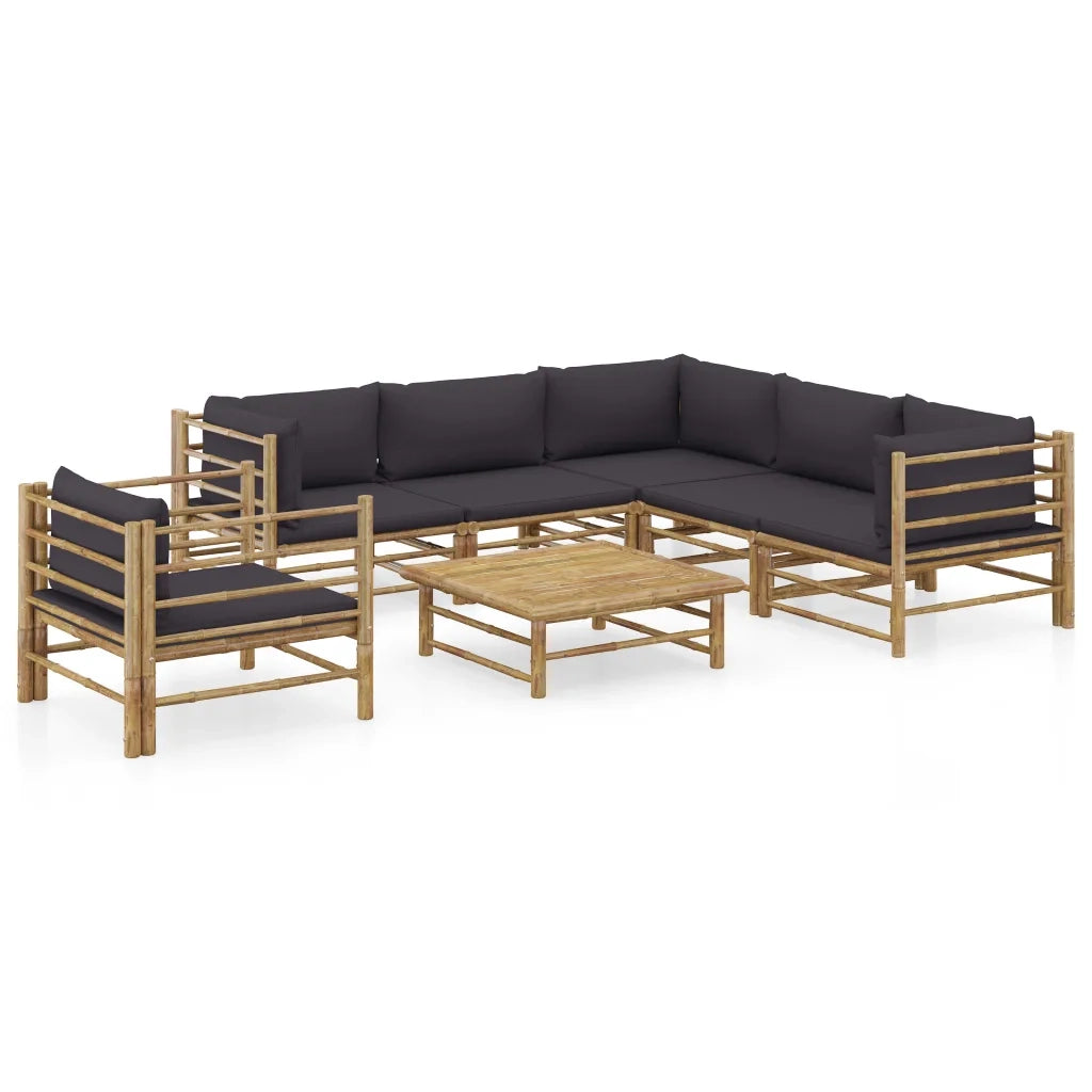 Set Divani da Giardino 7 pz con Cuscini Grigio Scuro in BambÃ¹ cod mxl 53045