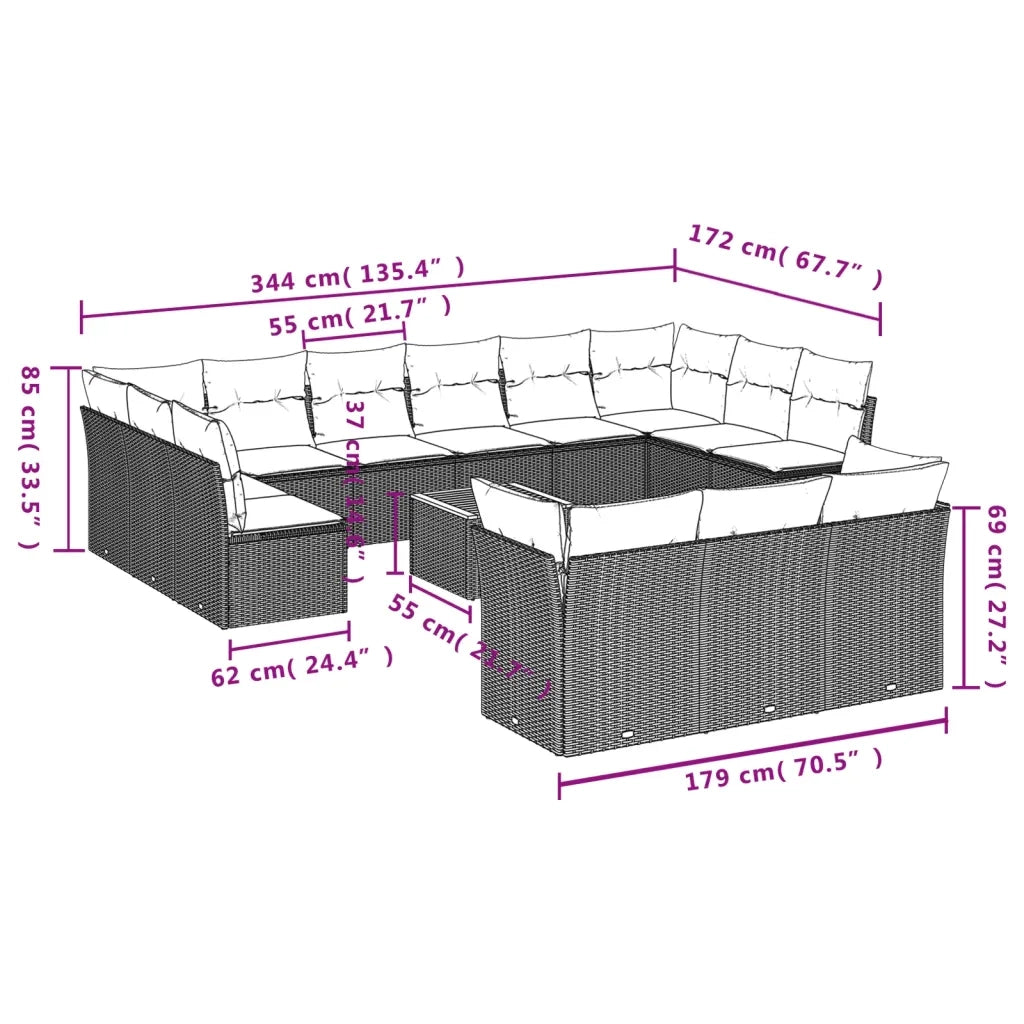 Set Divani da Giardino 14pz con Cuscini in Polyrattan Beige