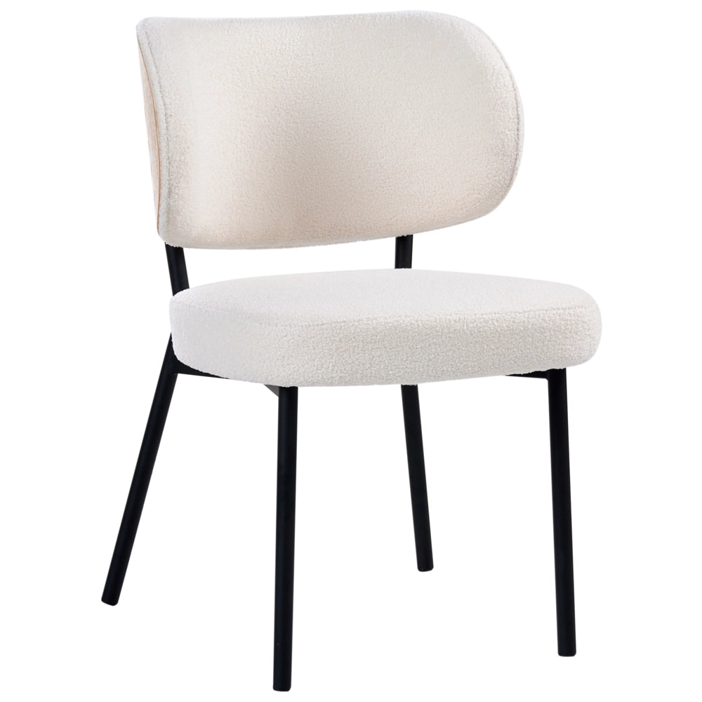 Set di 2 sedie da pranzo in ecopelle bianco sporco con gambe in ferro nero, senza braccioli con coprigambe design moderno minimalista sala da pranzo
