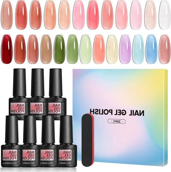 Set di Vernici per Unghie a Guscio UV a 25 Colori - Carattere di Manicure Francese per un'Attenzione DIY a Casa per Donne