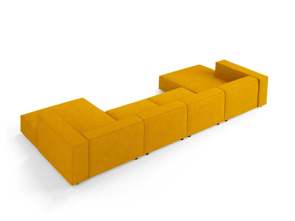 Cosmopolitan Design - Divano panoramico "Arendal" 6 posti in ciniglia con effetto a coste senape 