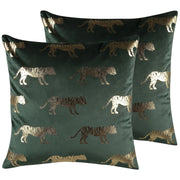 Set di 2 cuscini Decorativi Velluto Verde stampa Animale 45 x 45 cm Motivo Tigre Moderno Glamour Decor Accessori