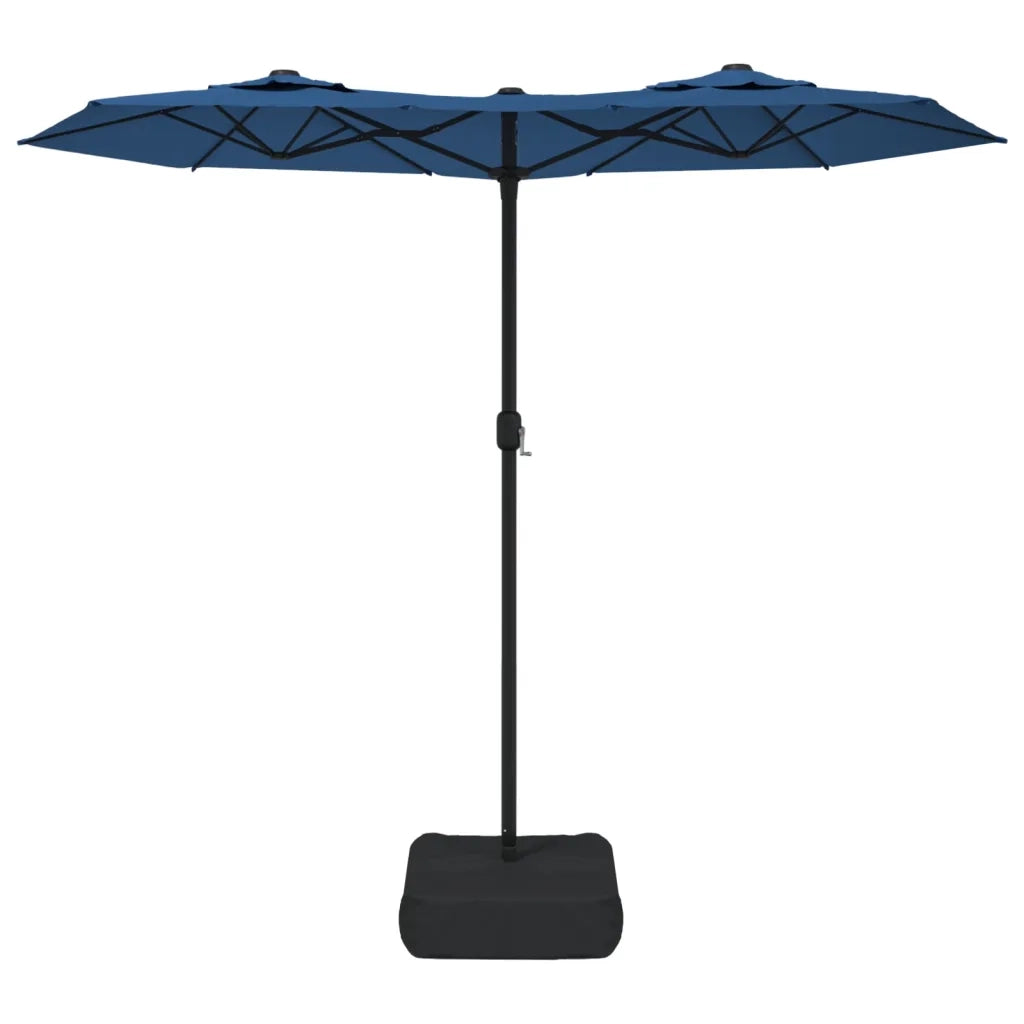 Ombrellone a Doppia Testa con LED Azzurro 316x145 cm 362976