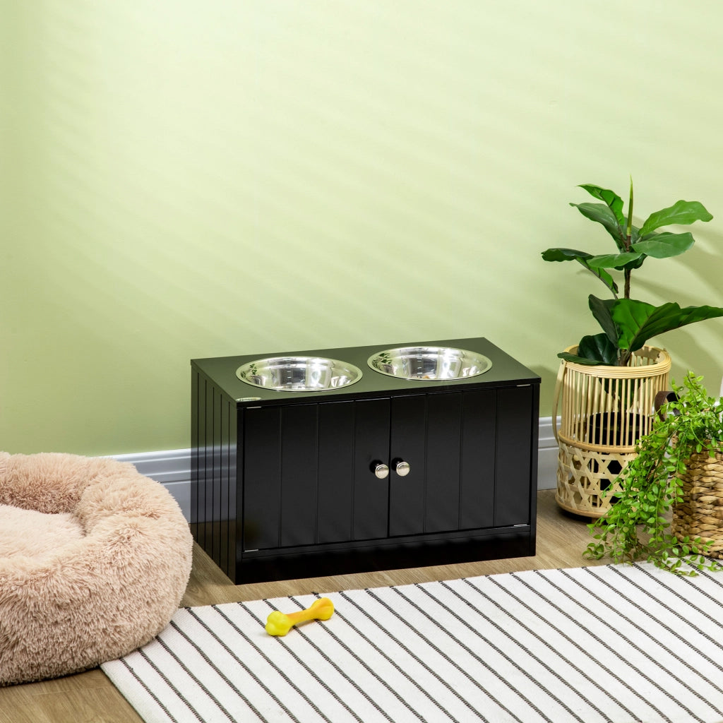 Ciotole Rialzate per Cani e Gatti ¨C Xylo ¨C Doppia Ciotola 2L Acciaio Inox 60x30x35,5cm