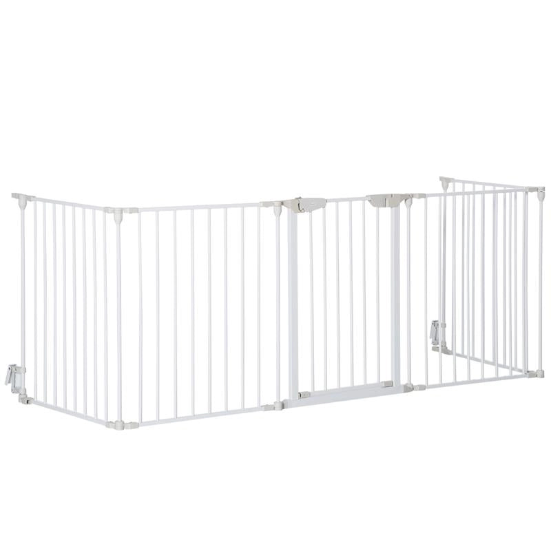 CANCELLINO PER CANI REGOLABILE E PIEGHEVOLE CON CHIUSURA AUTOMATICA E BLOCCO, 300X74.5 CM, BIANCO