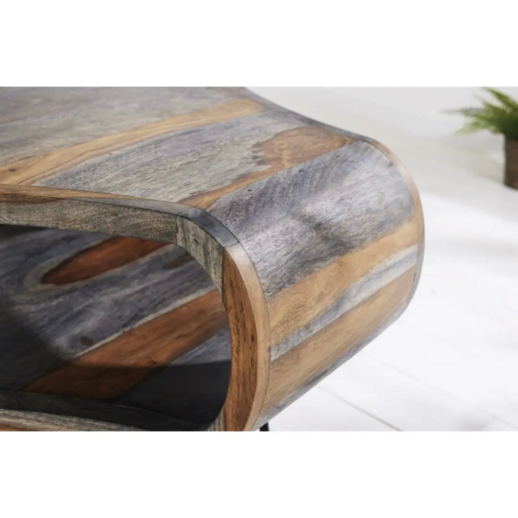 Tavolino basso NERA 70 cm in legno massiccio di Sheesham marrone e grigio con nicchia – stile retro industriale