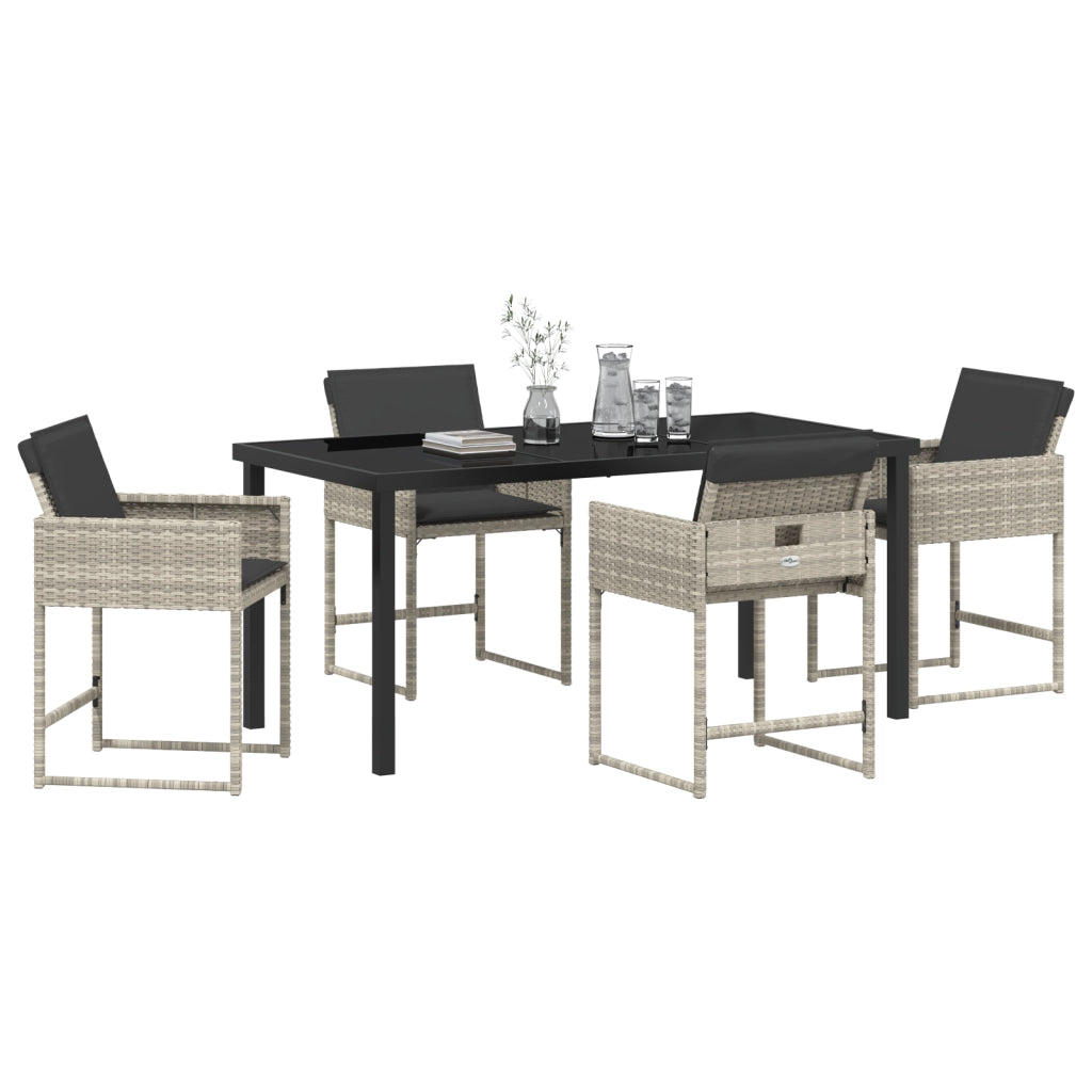 Set da Pranzo da Giardino  di 5 Pezzi con Cuscini Polyrattan Grigio Chiaro