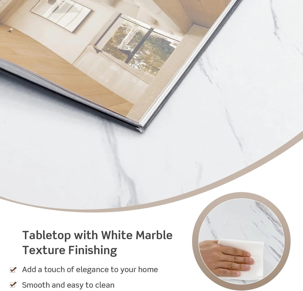 Tavolino da Caffè Oro, Tavolo da Salotto con Gambe in Metallo, Tavolino con Effetto Marmo per Soggiorno, Studio, Camera,110 x 50 x 46 cm (Bianco+Oro)