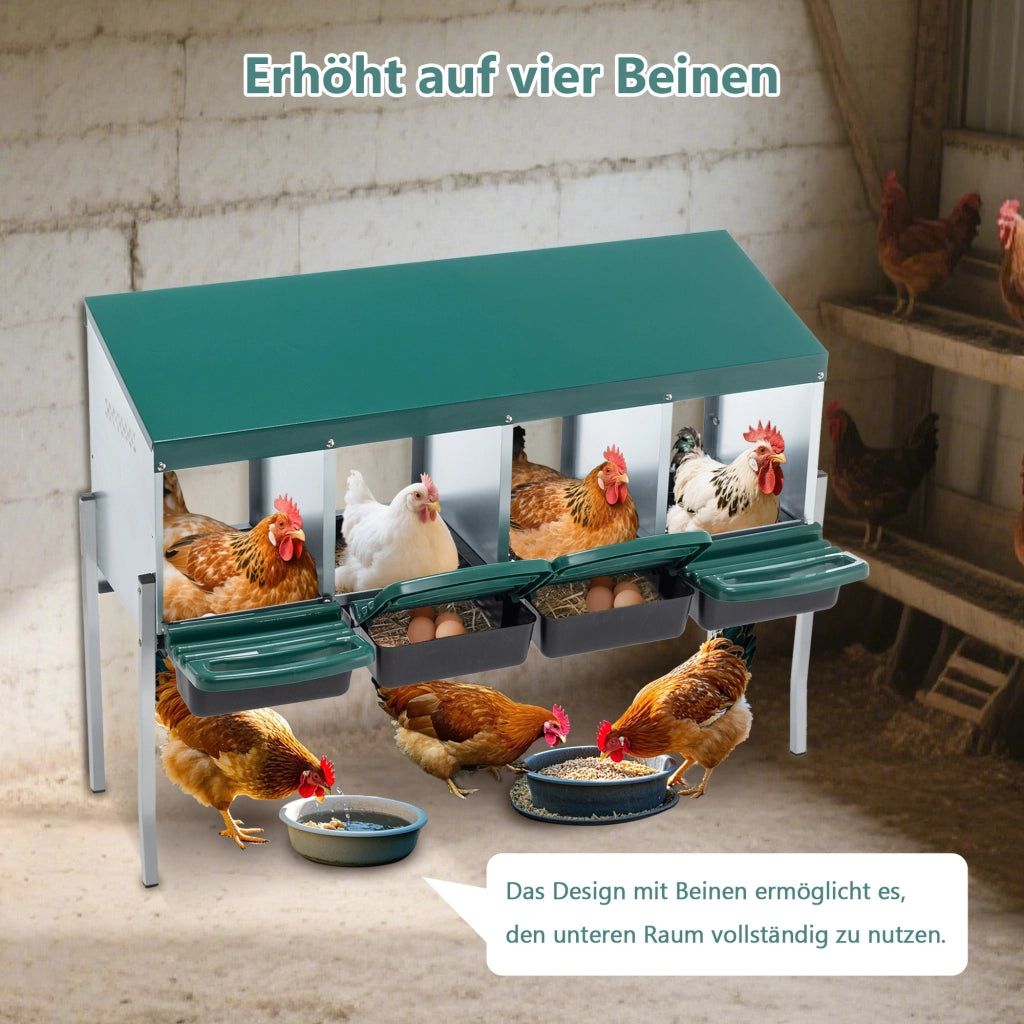 Scaffale con 4 nidi e coperchio di protezione per galline in acciaio zincato verde 24 × 26 cm