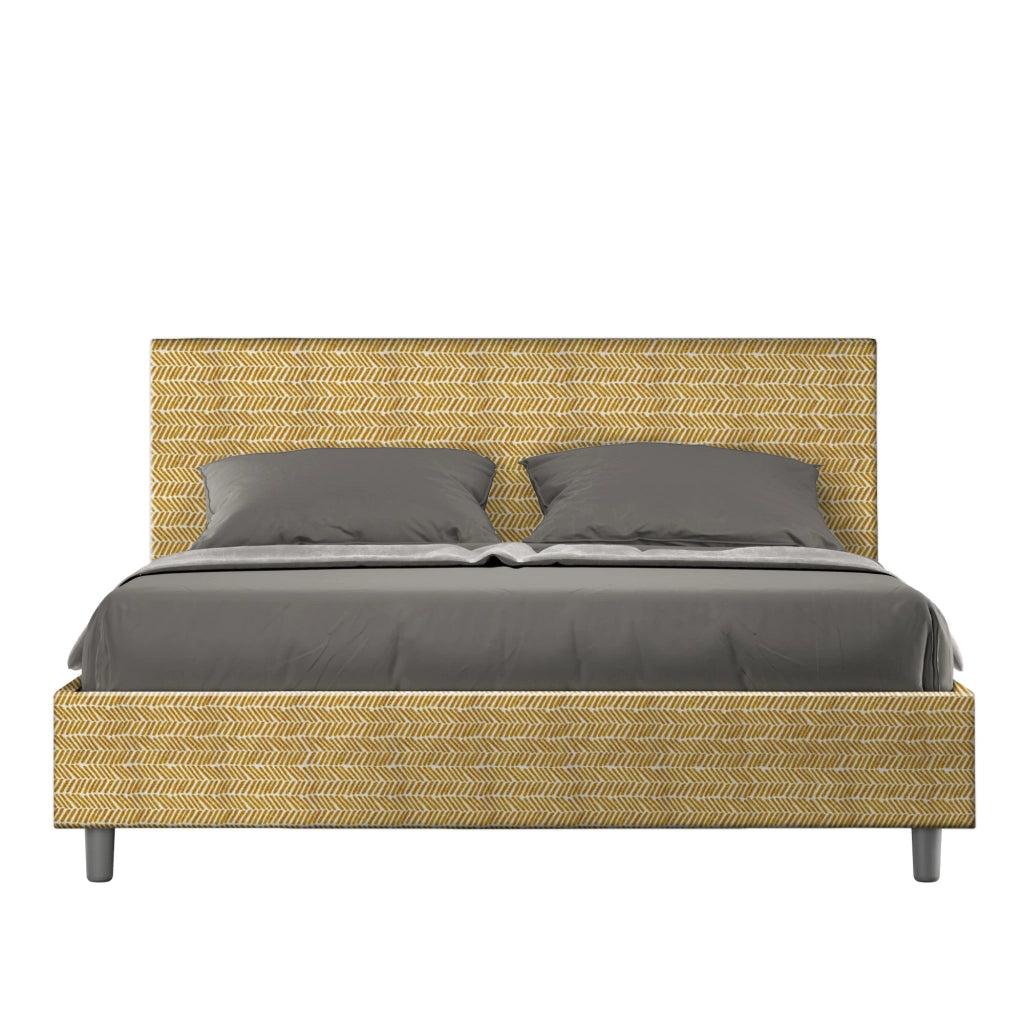Letto Matrimoniale 160x210 cm con Rete e Contenitore Giroletto con Alzata Comoda Imbottito in Tessuto Aragona Adele