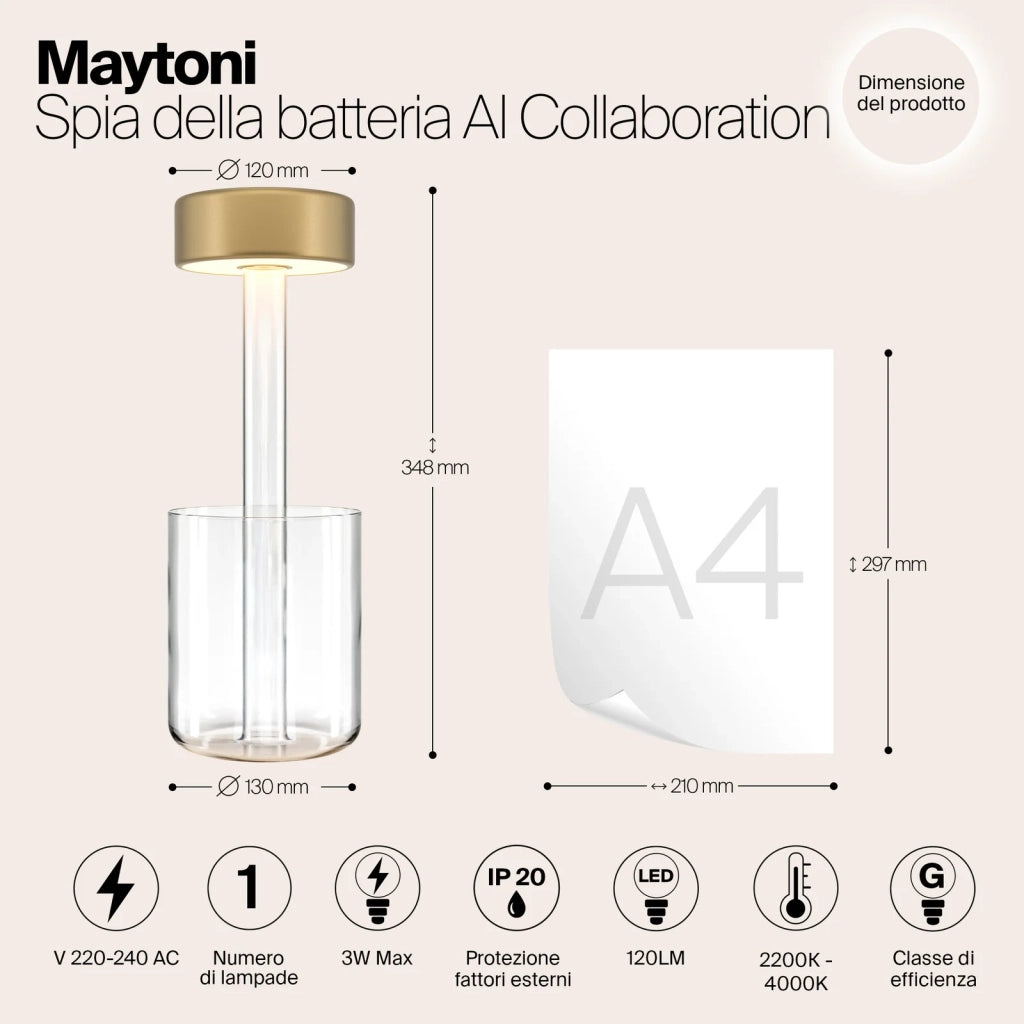 Maytoni Lampada da tavolo moderna AI Collaboration 1 luce LED integrato trasparente vetro