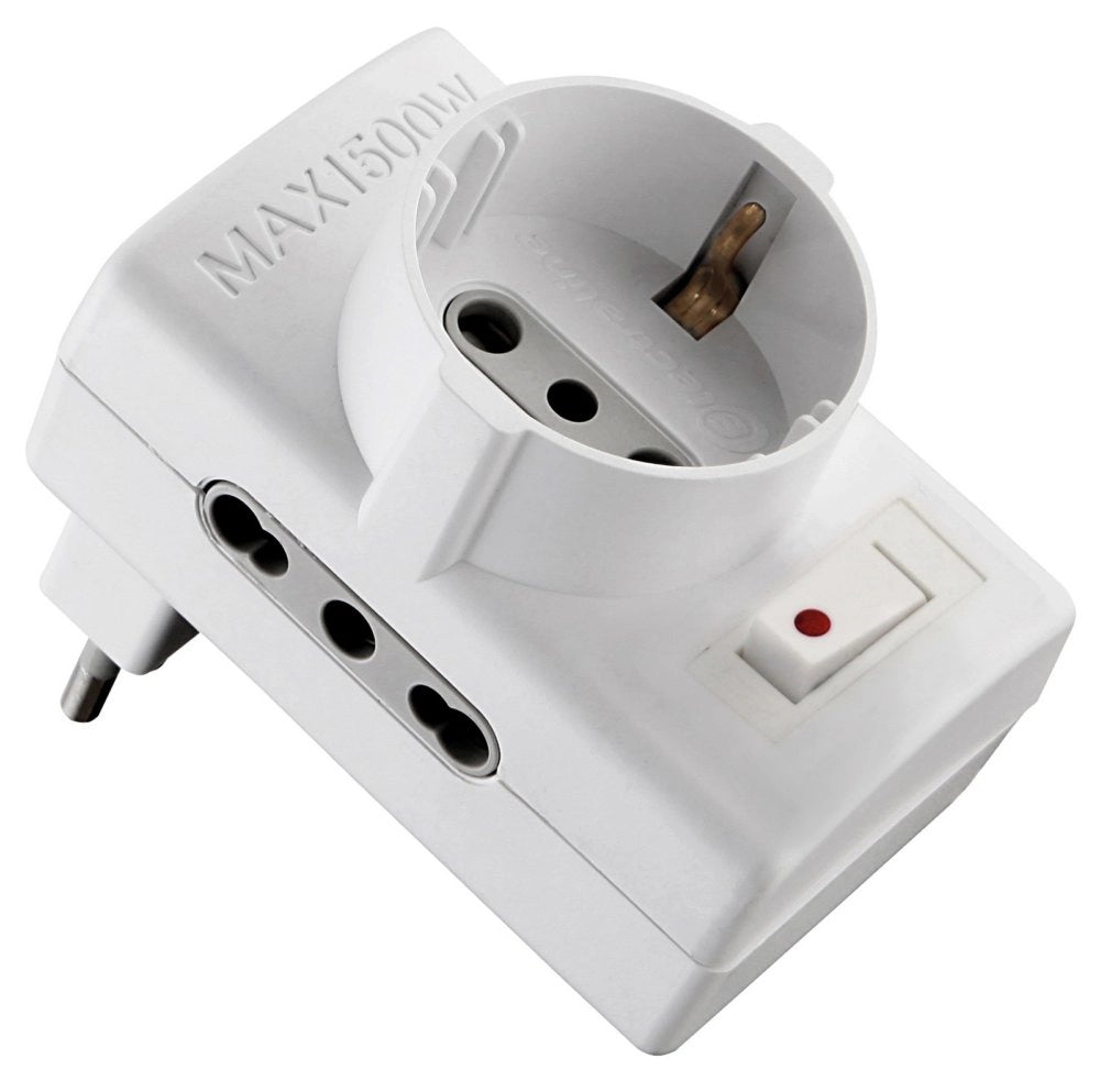 1pz adattatore 10/a 2 prese bipasso+1 schuko con interruttore di sicurez cod:ferx.91480