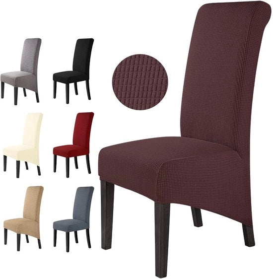 Stoelhoezen in set da 6 pezzi con allungamento Eleganti coprimaterasso con allungamento elastico in spandex Dimensioni extra large Stoelhoezen universali con allungamento per sedie da hotel, grandi divani da pranzo (6 pezzi, marrone) - XL