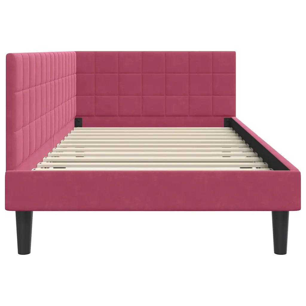 Cornice del letto ad angolo Rosso Vino 100 cm x 200 cm Velluto