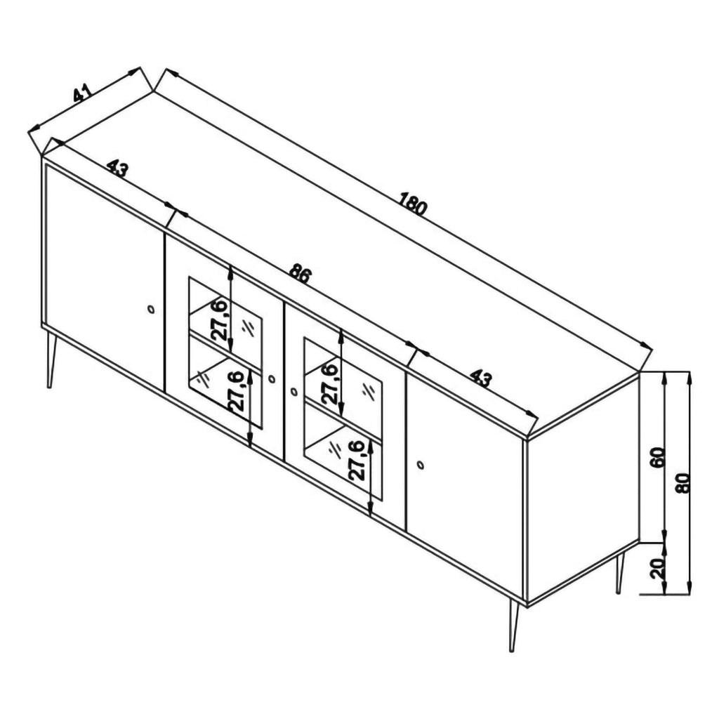 Madia Mascali, Credenza Apertura Battente, 180x41x81h cm Marrone Rovere