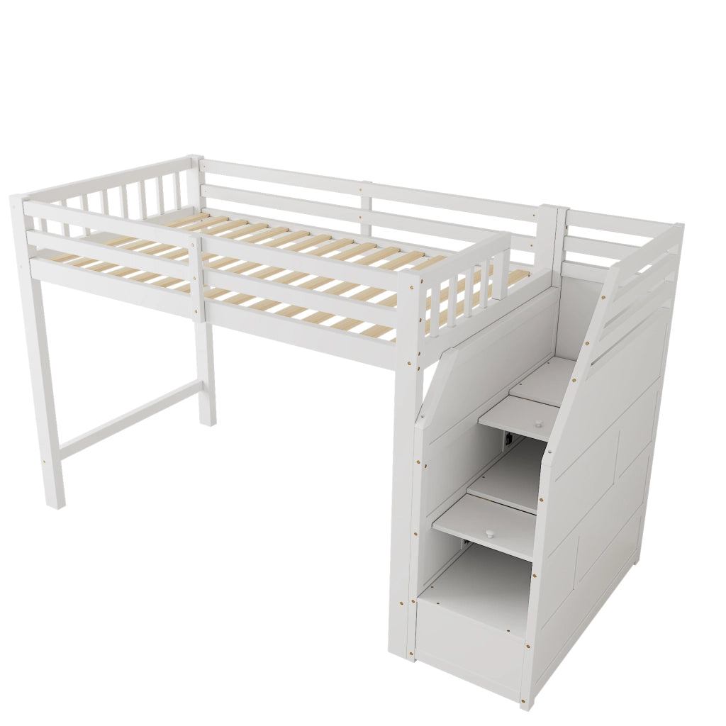 Letto a castello - Zephmum- 90x200cm - Bianco - Con scala e spazio libero, certificato EN747