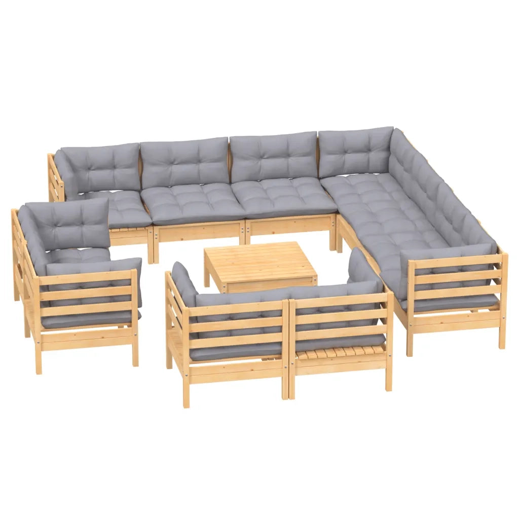 Set Divani da Giardino 12 pz con Cuscini Grigi Massello di Pino cod mxl 42563