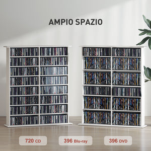 Mobile Libreria Porta CD 106,5x24x126,3 cm a 16 Ripiani Design Moderno in Legno Bianco