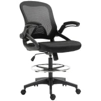 Sedia da Ufficio Traspirante ad Altezza Regolabile con Braccioli Ribaltabili, 64x60x106-126 cm, Nera