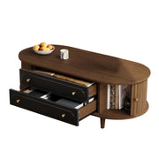 Tavolino da caffè con 2 cassetti e 2 ante a ribalta; 4 gambe - per soggiorno - in pannello - 100×50×36 cm - noce e nero