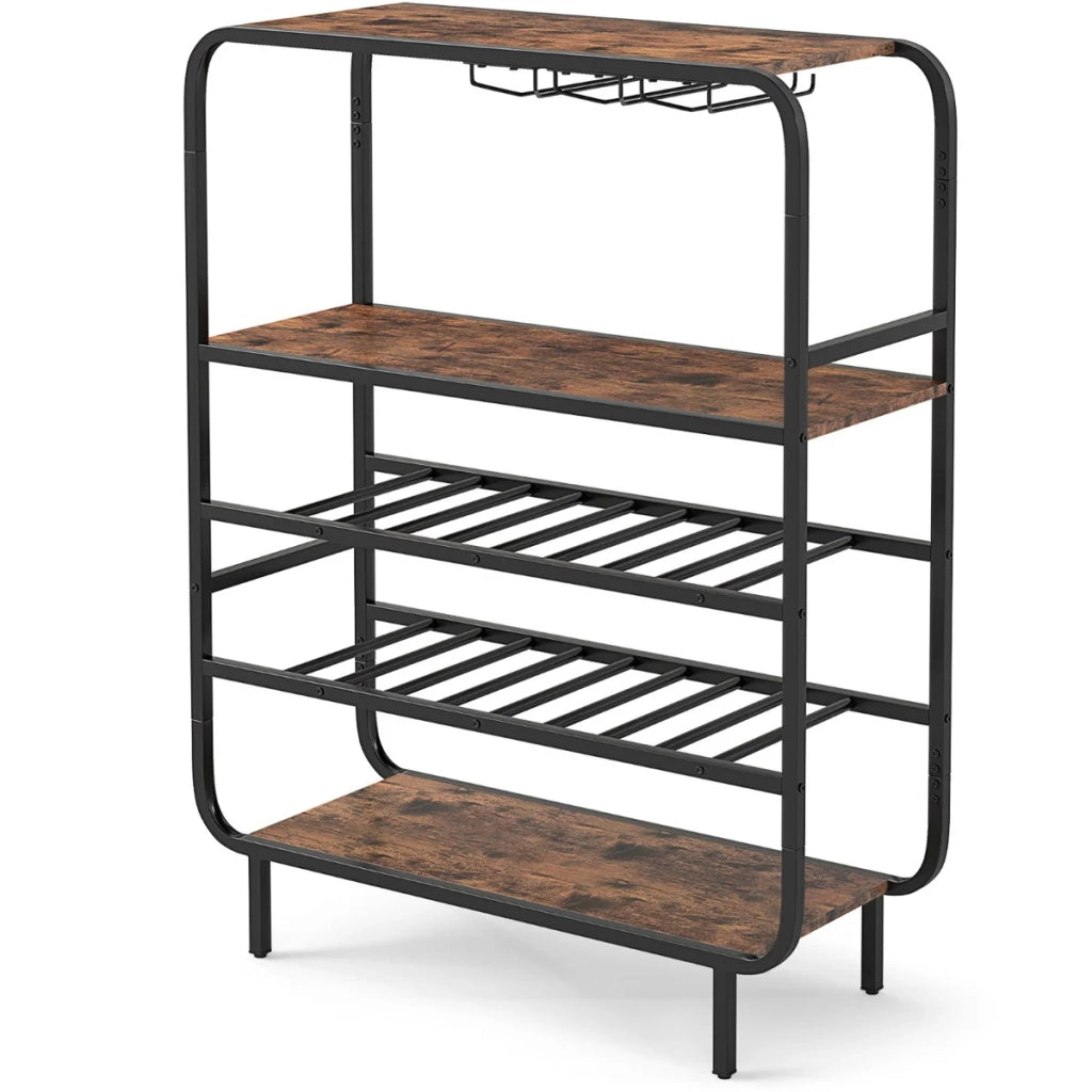 Portabottiglie per 16 bottiglie 90 x 35 x 117 cm portabicchieri ergonomico stile rustico realizzato in metallo e truciolato 20_0017203