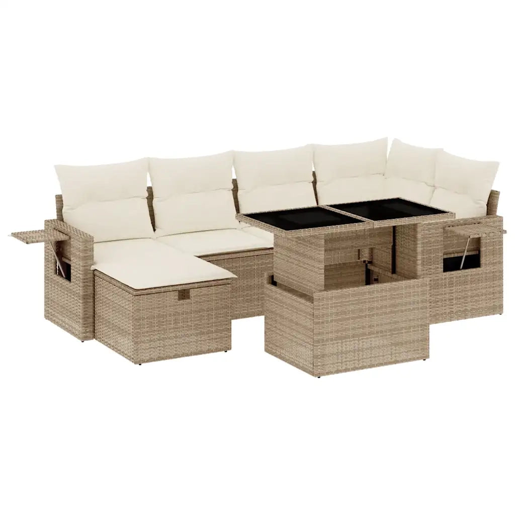 Set Divani da Giardino 7 pz con Cuscini Beige in Polyrattan