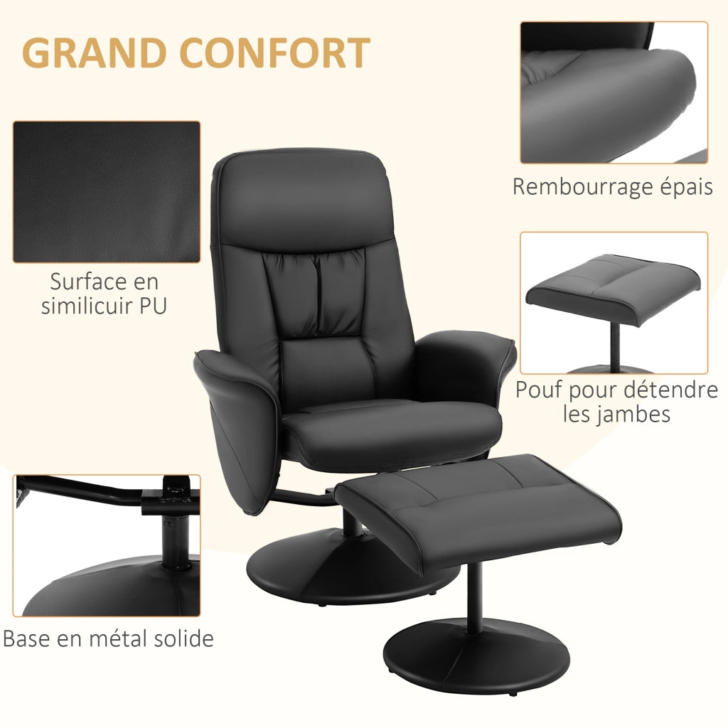 Poltrona relax reclinabile con poggiapiedi ¨C Xylo ¨C girevole 360¡ã similpelle nera