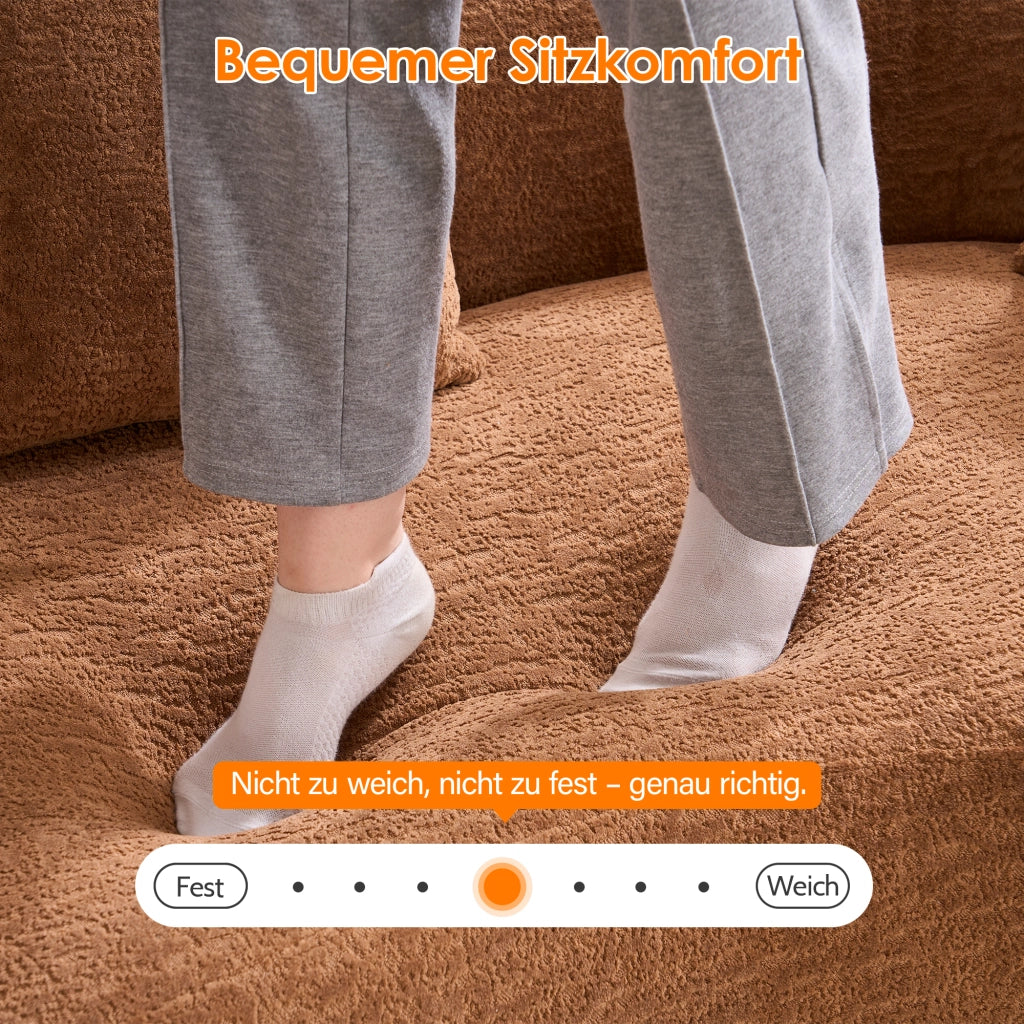 Divano ad angolo modulare 4 posti in chenille con design curvo e comfort elevato per soggiorno, color caramello