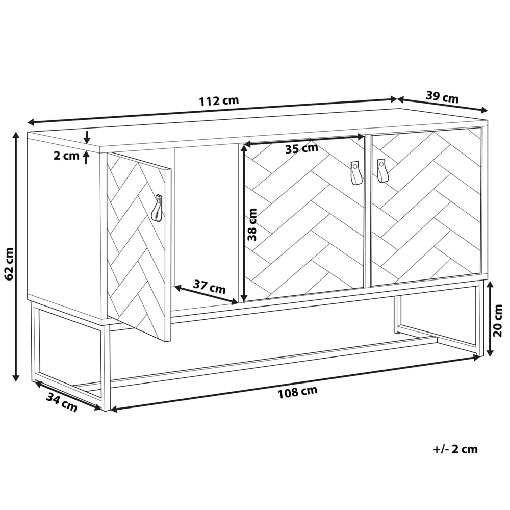 Credenza in Legno Scuro con Gambe in Metallo Bianco Mobiletto Rettangolare Mobile TV 3 Scomparti Ante 62 x 112 cm Mobili Soggiorno