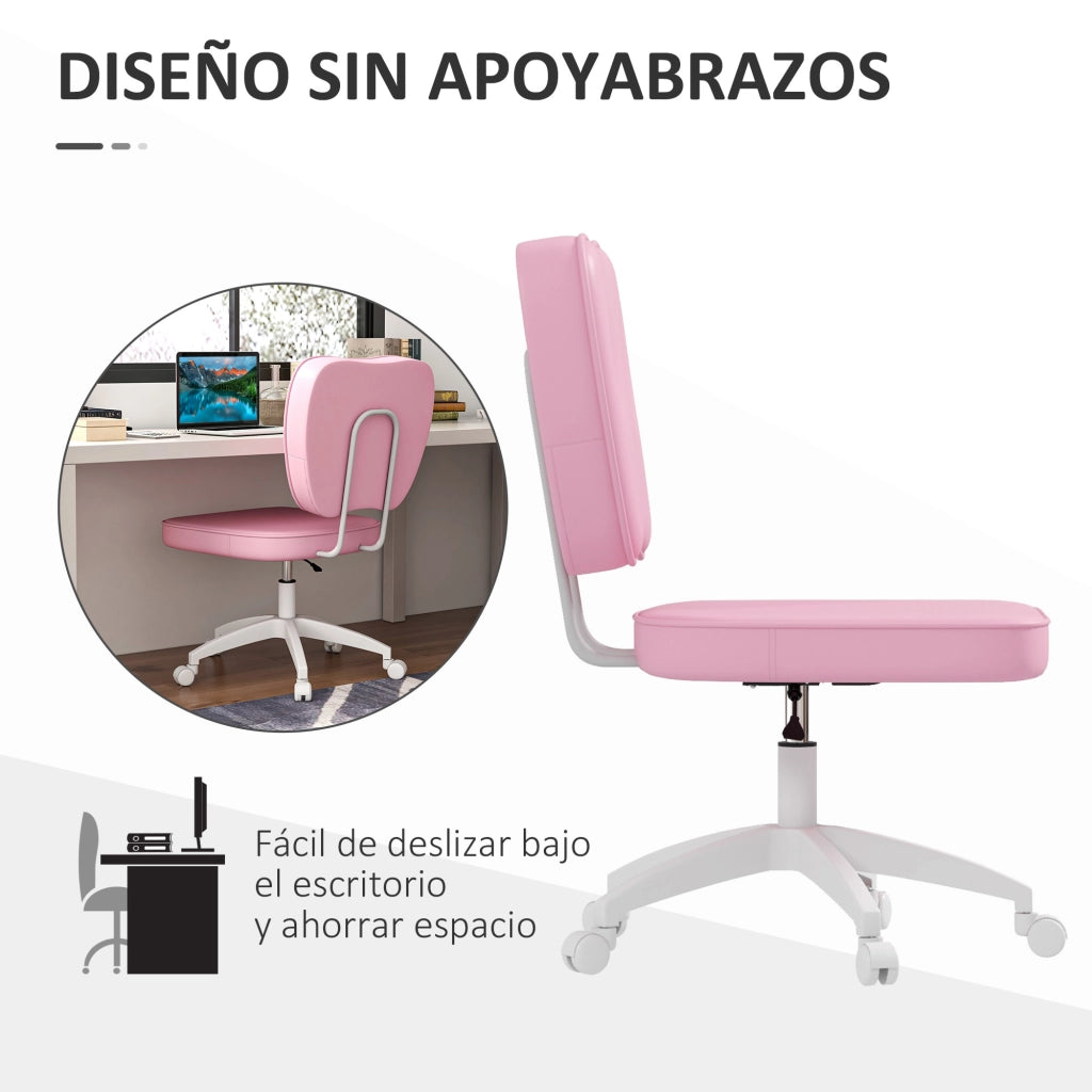 Sedia da Ufficio Girevole Imbottita in Similpelle Rosa Senza Braccioli Altezza Regolabile ¨C Xylo ¨C 46x59x82-92cm