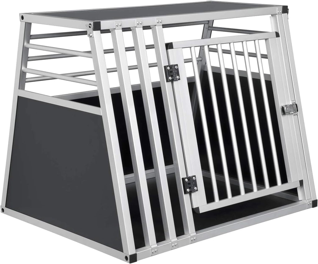 Trasportino Cane Auto, Trasportino Cani Media in Alluminio, Box Trasporto per Cani Media da Auto, Cuccia Cane Esterno, Kennel per Canette con Chiusura per Viaggio Trasporto 80x65x65cm