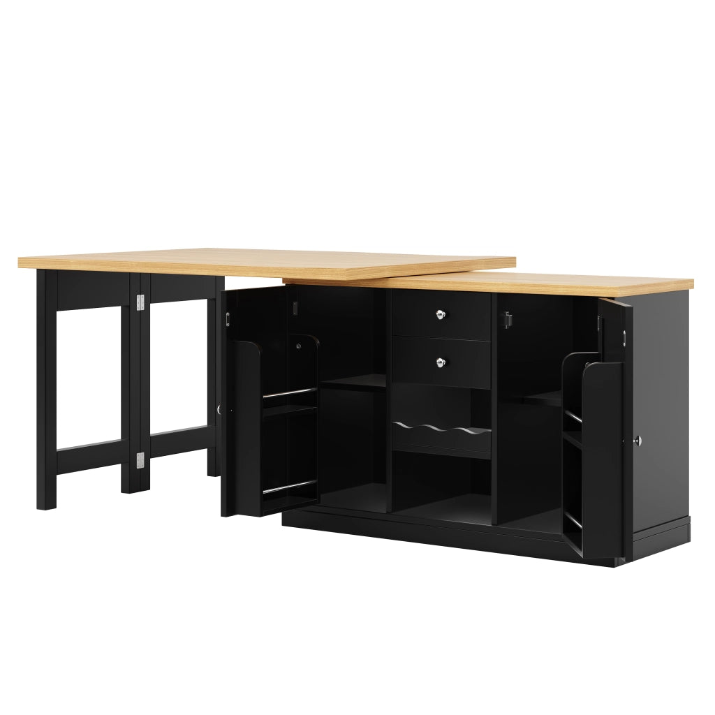 Tavolo da pranzo allungabile con 2 cassetti e vani; per cucina; in MDF; nero; 120x40x74 cm