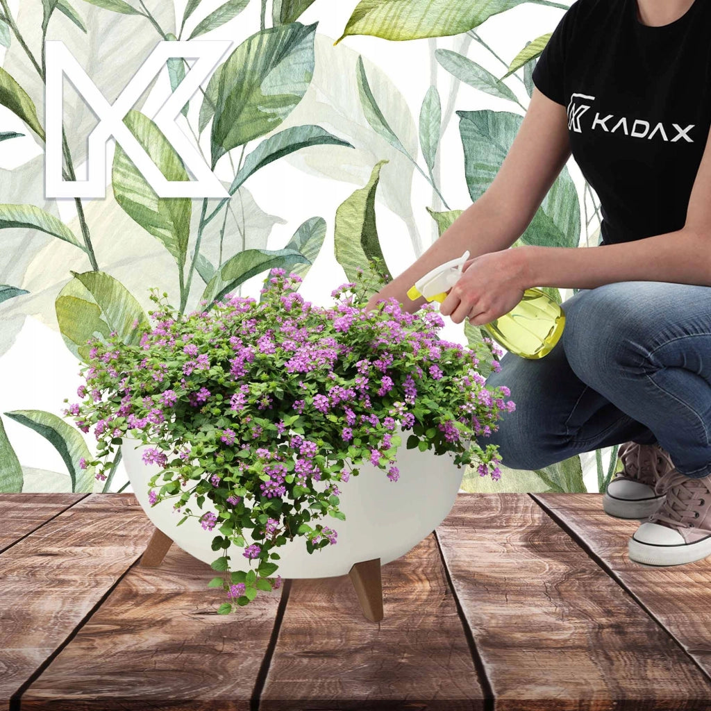 Vaso da fiori KADAX, fioriera, coperchio, gambe, inserto, supporto per fiori, 47 cm, bianco, ciotola rotonda