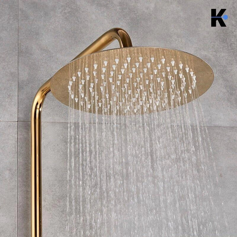 JANA | Set doccia premium in acciaio inox oro lucido | Miscelatore doccia di design | Miscelatore doccia completo di doccetta