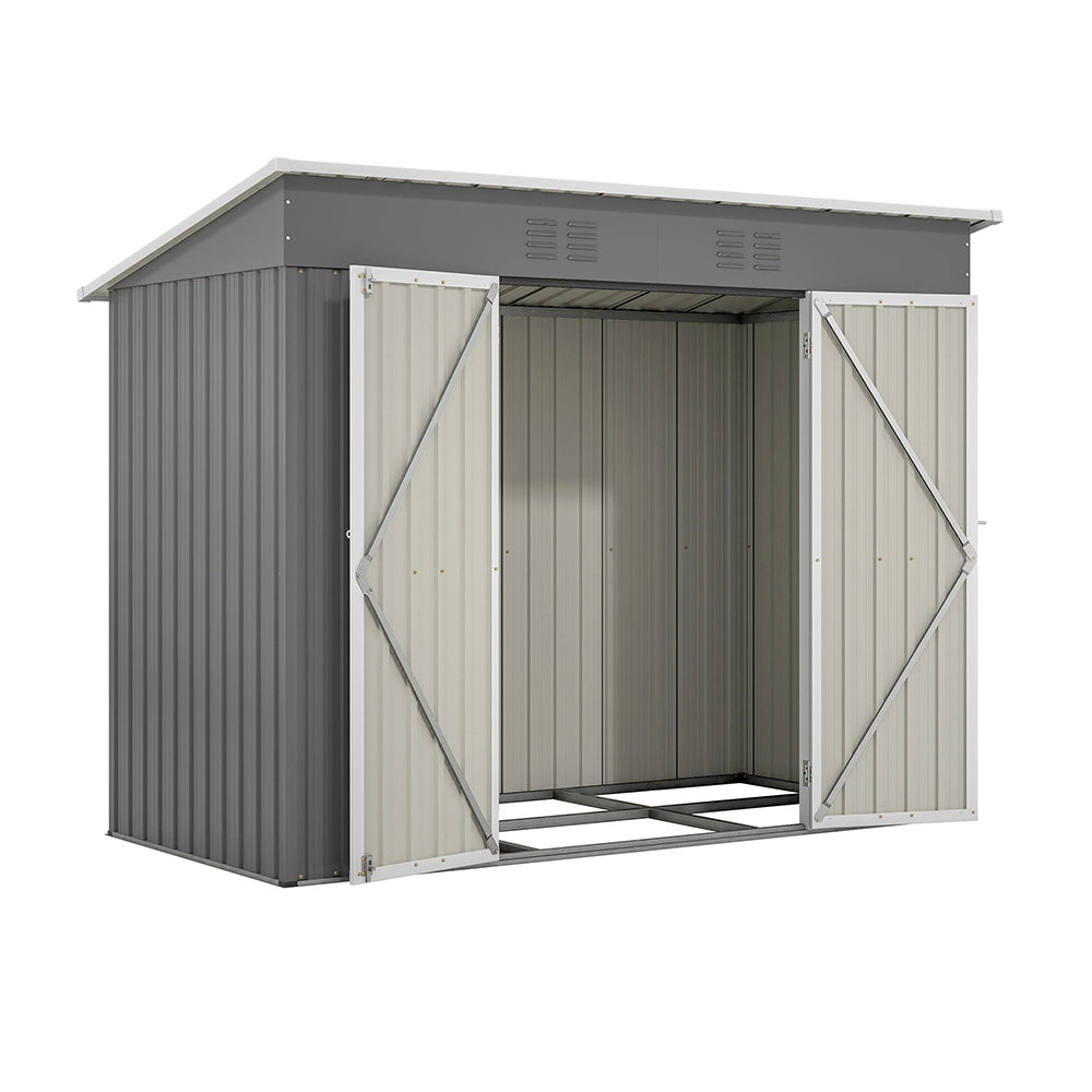 Capanno da giardino in metallo - Xylo - 8x4 FT - Grigio - Resistente alle intemperie senza pavimento