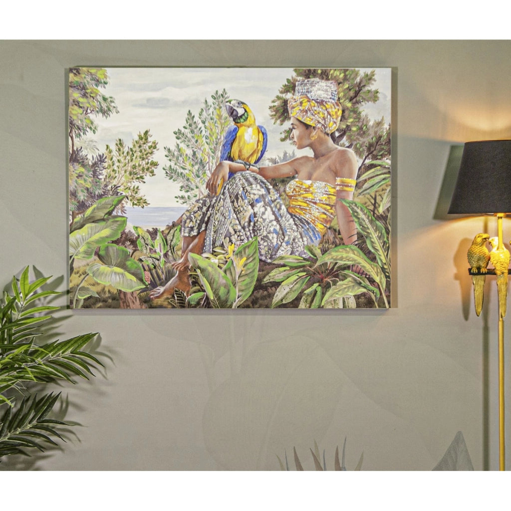 Stampa su Tela Tropicale 1, Multicolore, Legno, 120x3x90 cm