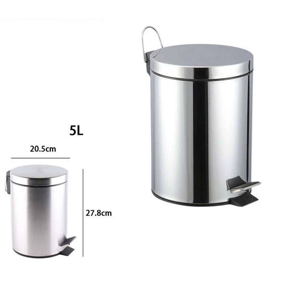 Trade Shop - Pattumiera In Acciaio A Pedale Da Bagno 5lt Bidone Cestino Spazzatura Differenziata 87442 -