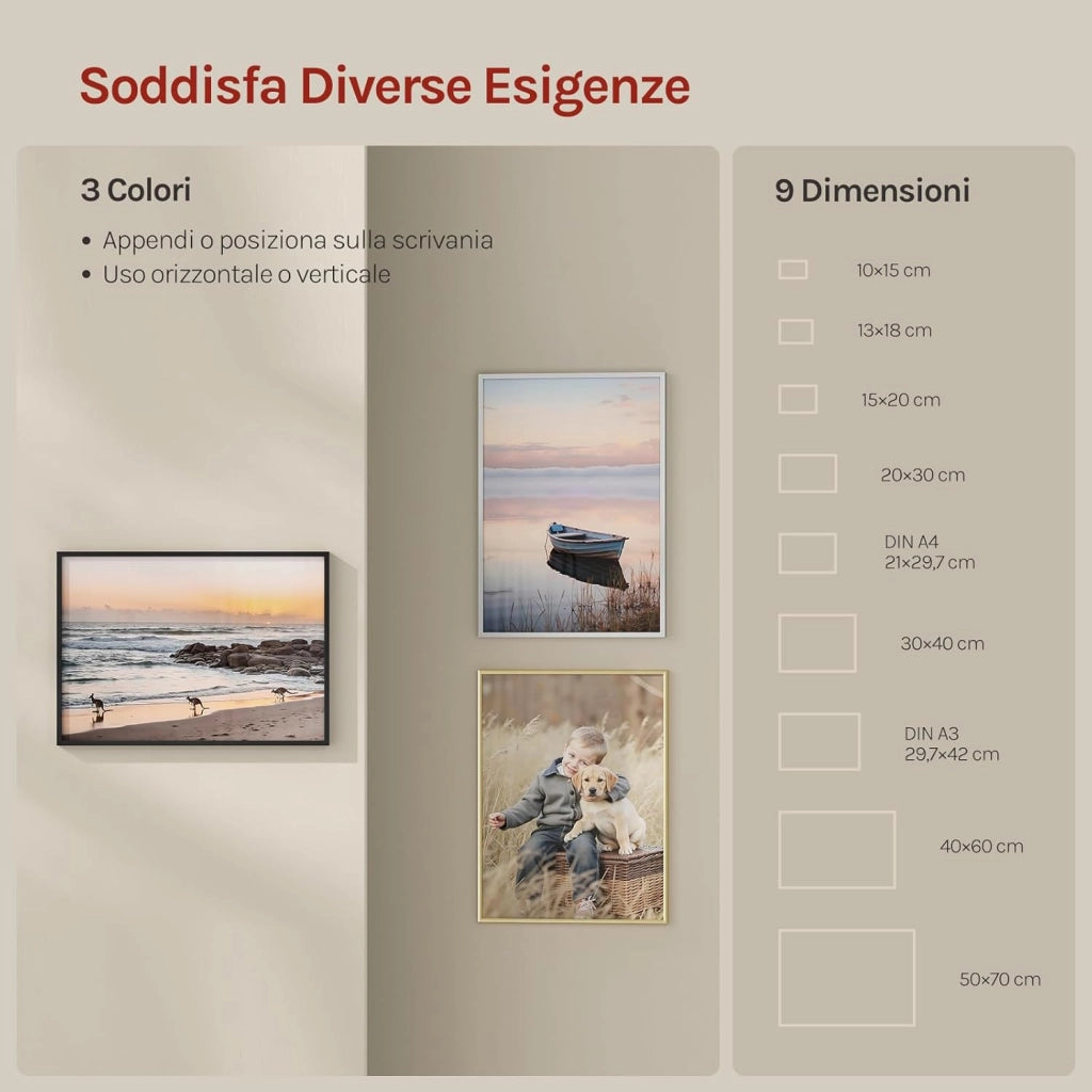 Cornice per Foto 50x70 cm, Set da 5, Portafoto Argento con Passepartout, Telaio in Alluminio, Orizzontale o Verticale, da Parete o Tavolo, per Certificati, Poster, Biglietti