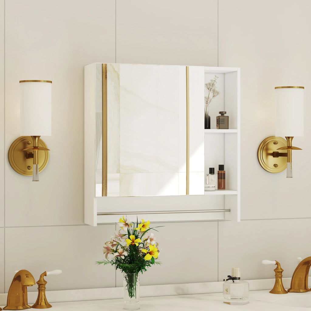 SPECCHIERA DA BAGNO A PARETE Con specchio e ripiani  bianco MDF