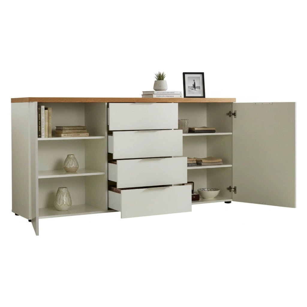 Madia Satriano, Credenza 4 Ripiani Made in Italy, 180x43x89h cm Bianco Lucido