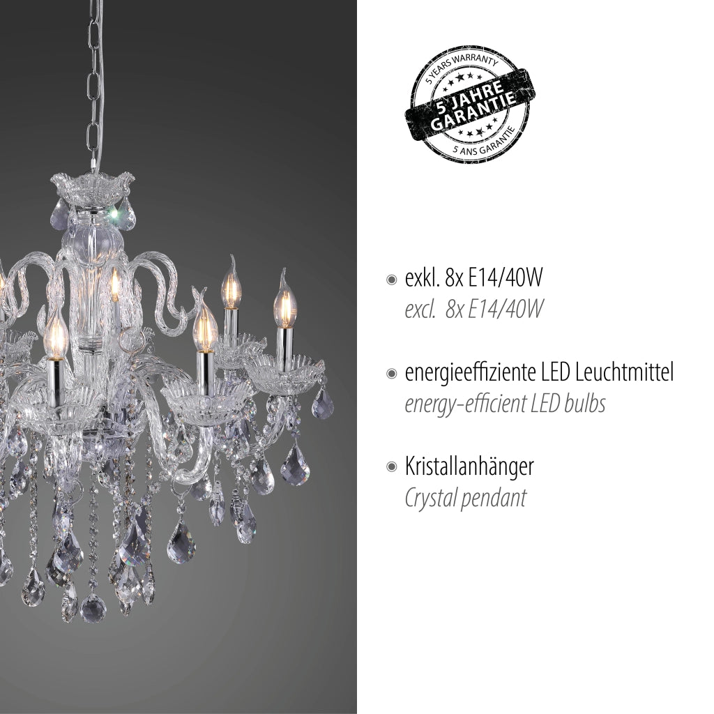 Lampadario GRACIA cristallo argento a catena 8xE14 Neuhaus