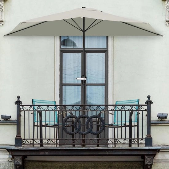 Ombrellone esterno a metà circonferenza con manubrio facile da azionare - Ombrello a metà circonferenza con apertura semicircolare per protezione dal sole per veranda o mobili per balcone - colore tana