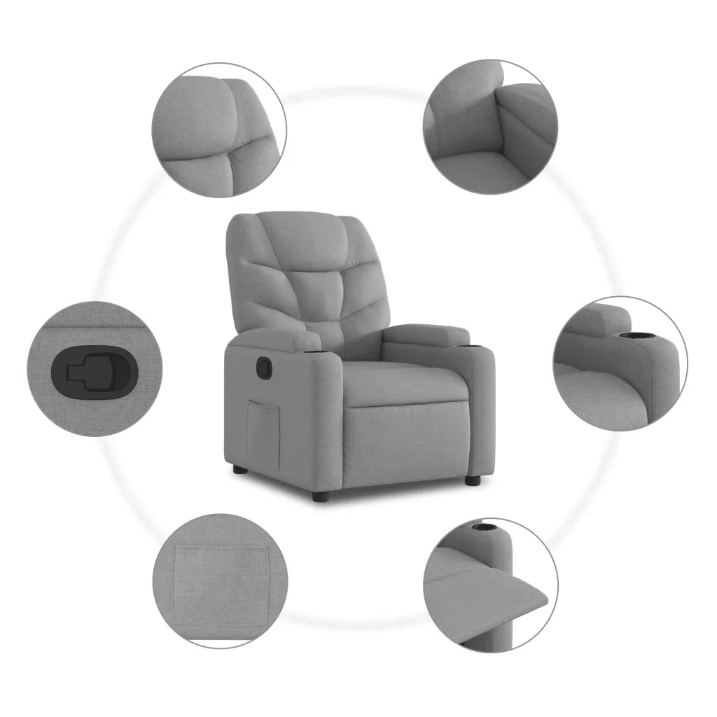 Poltrona Alzapersona Reclinabile Grigio Chiaro in Tessuto 3204596