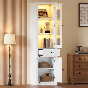 Vetrina alta con LED, 2 ante e 1 cassetto, 5 ripiani e vani contenitore, per soggiorno, in truciolato bianco 55 × 40 × 200 cm