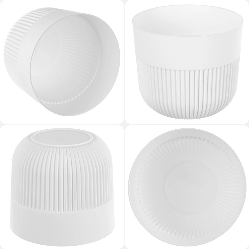 Vaso da fiori KADAX, Coprivaso, 13 cm, Plastica, Rotondo, A coste, Bianco