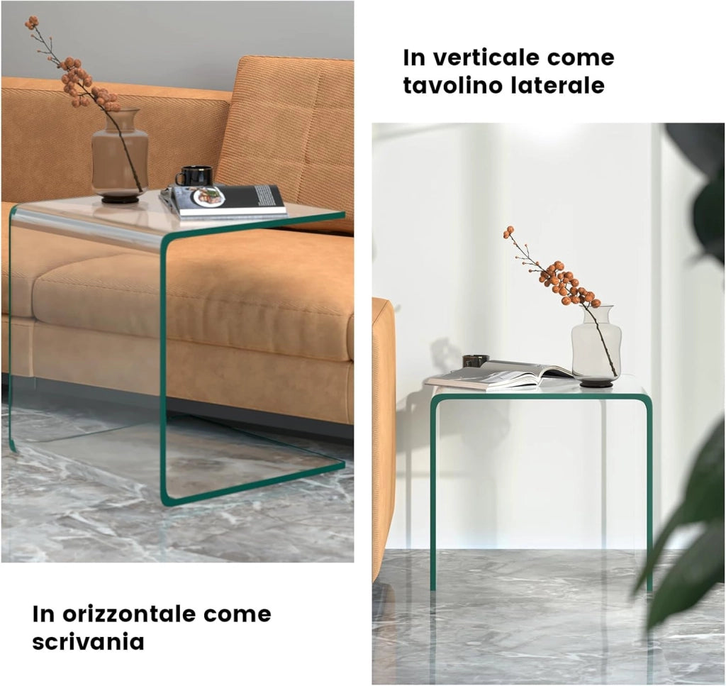 Tavolino da Salotto in Vetro Temperato, Tavolino con Bordi a Cascata & Piedini Antiscivolo, Tavolino Moderno per Camera da Letto, Soggiorno, Ufficio e Hotel, 45 x 45 x 41 cm