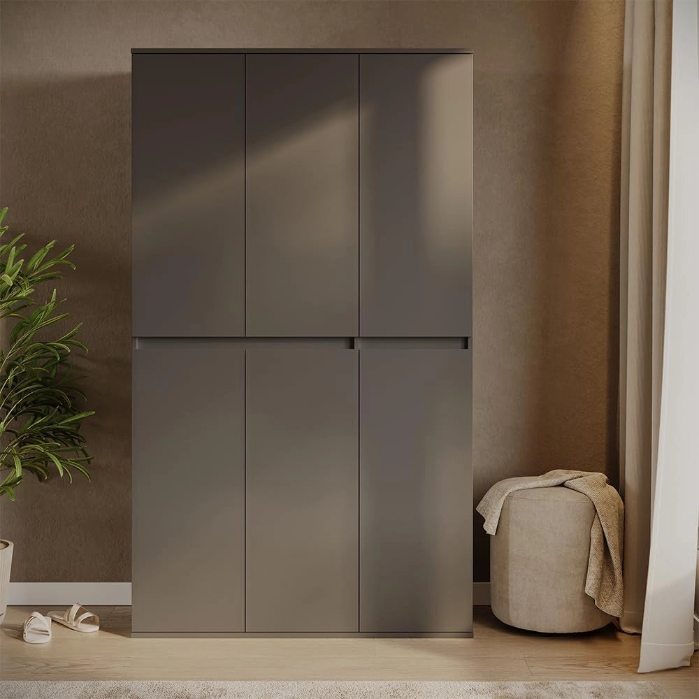 Armadio Claus, Antracite, 111 x 191.5 cm con 6 porte, per la conservazione di abbigliamento e accessori