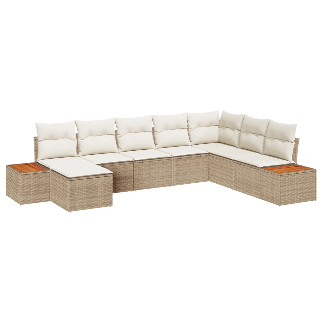 Set Divano da Giardino 8 Pezzi con Cuscini Beige Polyrattan Acacia